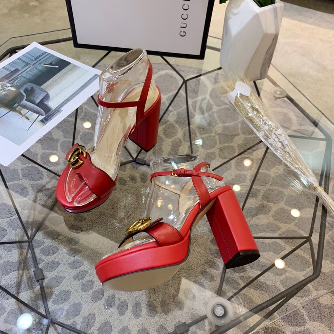 Gucci Gg Leather Heeled Sandal Red