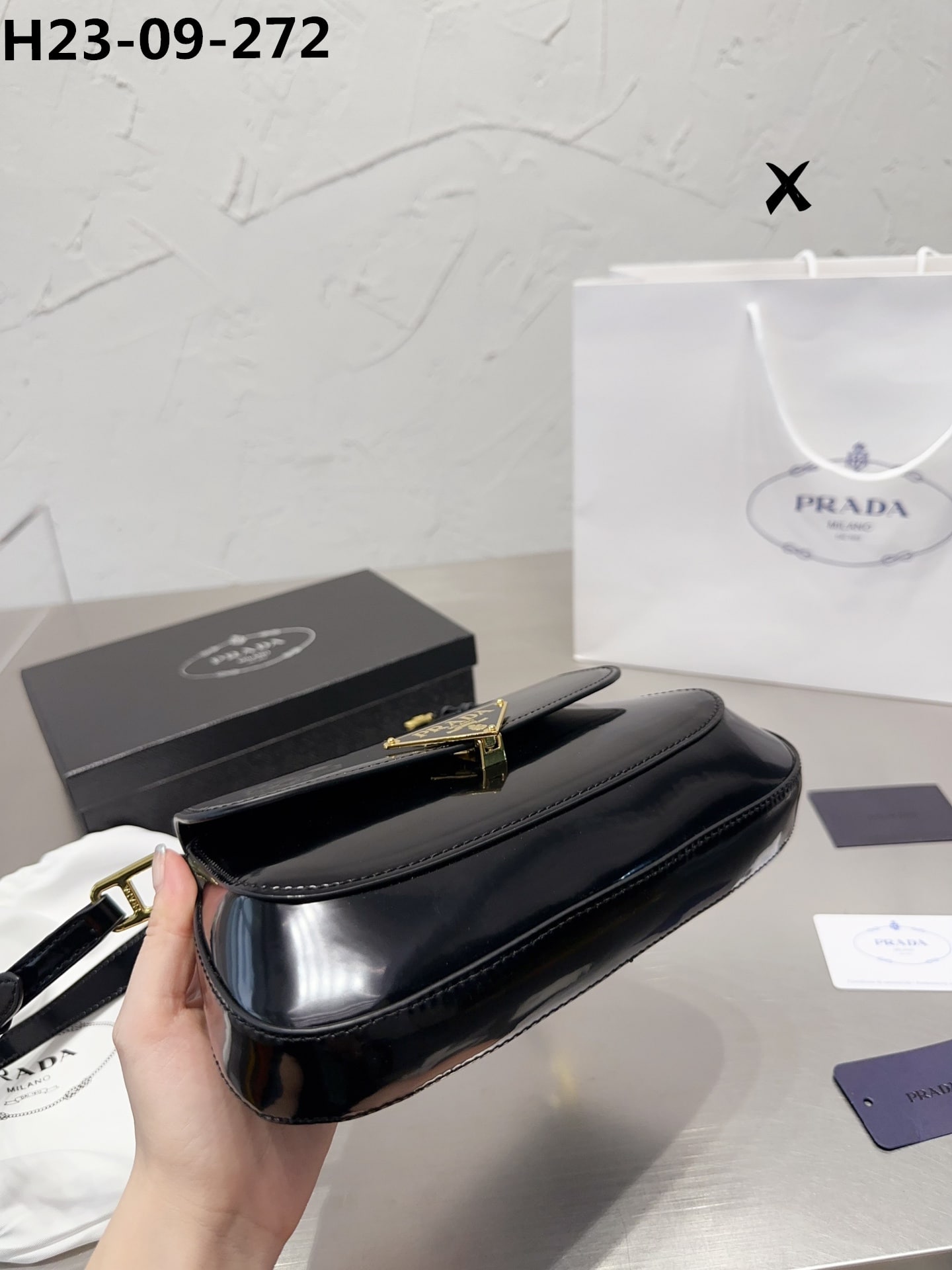 Prada Brushed Leather Bag Black 27Cm