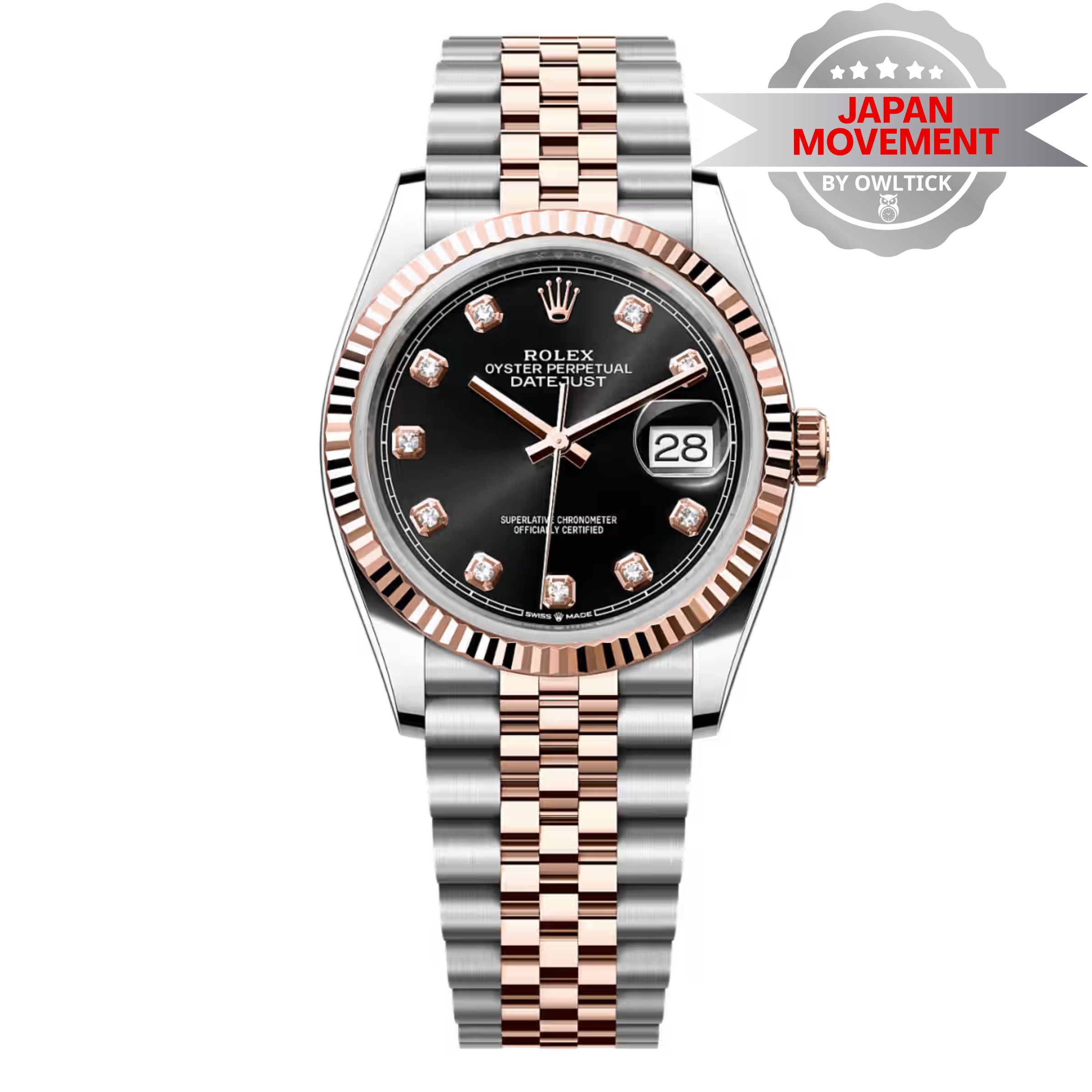 [Superclone] Rolex Datejust 36mm Bright Black Dial Everose Jubilee 126231