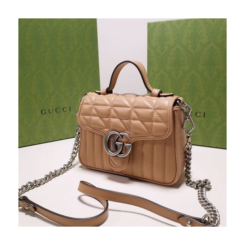Gucci GG Marmont Rose Beige Matelasse Leather Mini Top Handle Bag