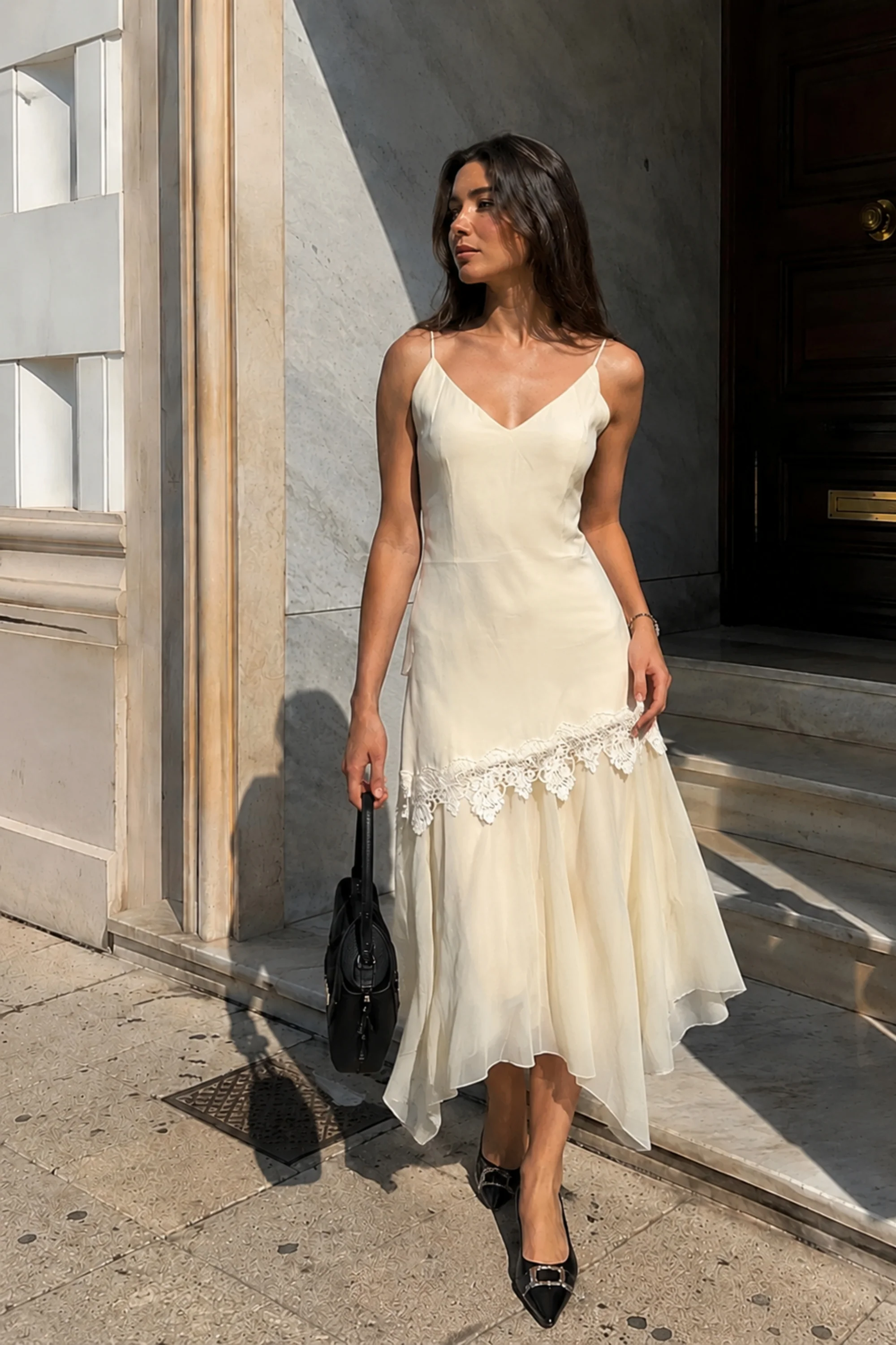 Ivory Whisper Lace Midi Dress
