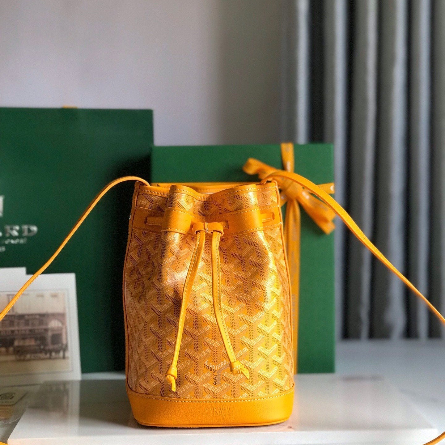 Goyard Petit Flot Bucket Bag 22 Cm Yellow Goyardine Canvas And Lambskin Trim