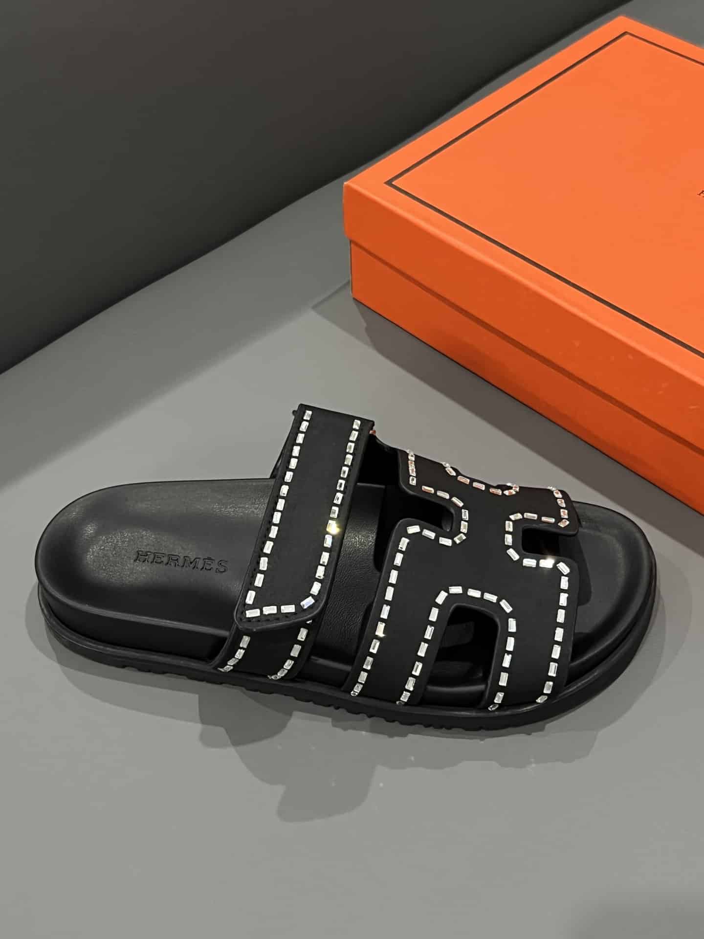 Hermes Chypre Sandal Suede Crystal Black