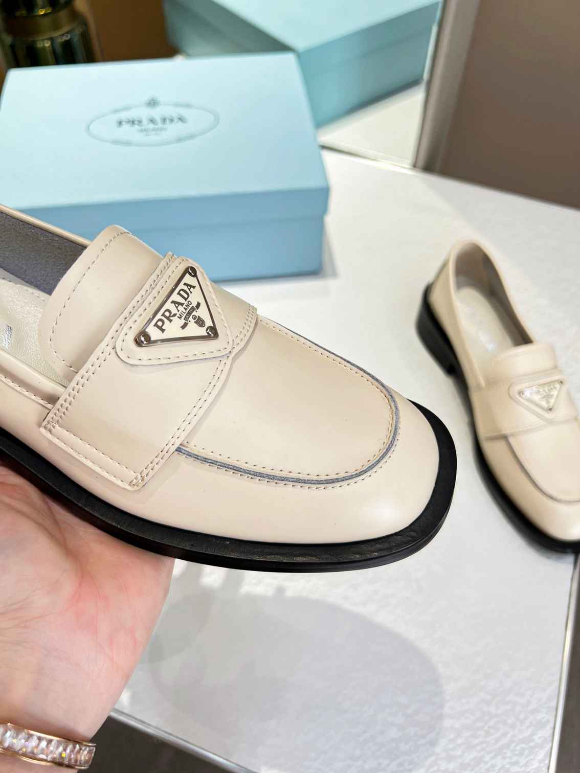 Prada Patent Leather Loafers Nude
