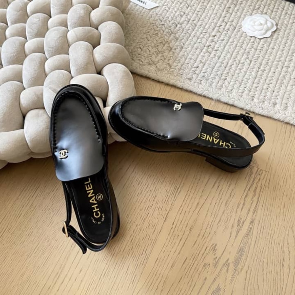 Chanel Interlocking Cc Logo Slingback Flats Black