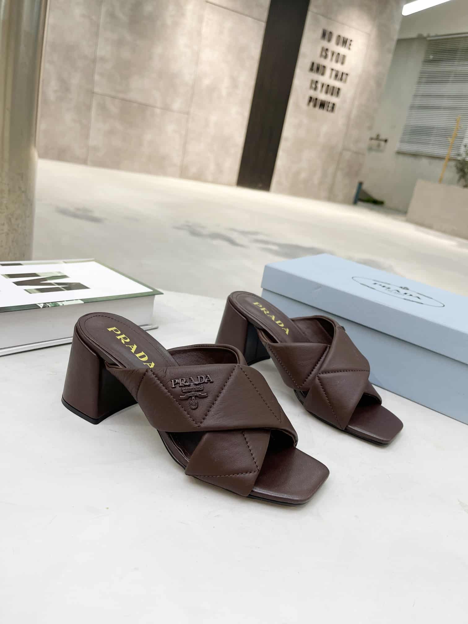 Prada Crossover Nappa Leather Sandals In Dark Brown