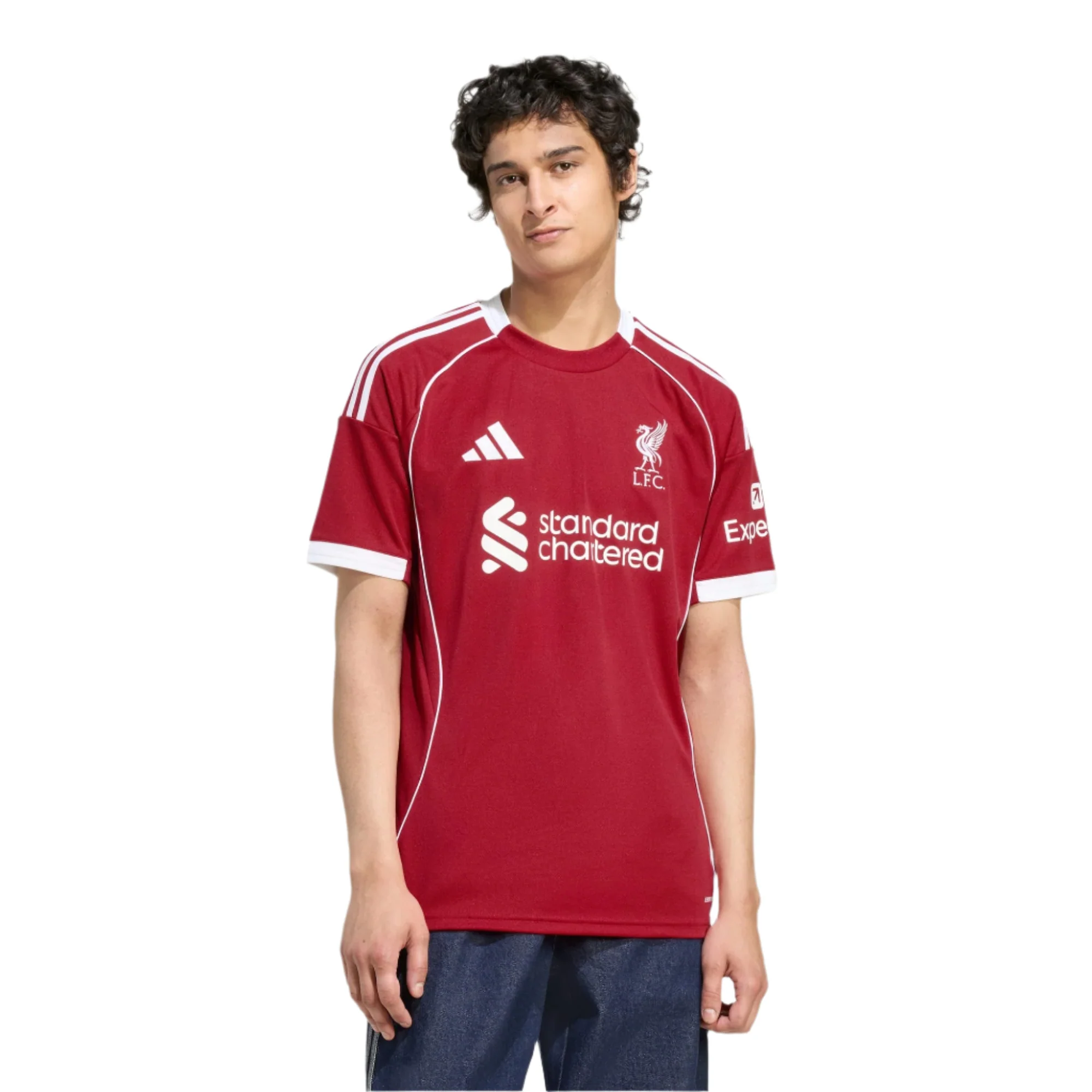 adidas Men's Liverpool Mohamed Salah Home Jersey 25/26 w/ Champions League Patches (Strawberry Red)