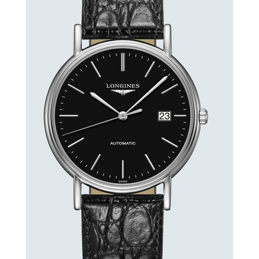 Longines Men's L4.921.4.52.2  Presence Black Leather Watch