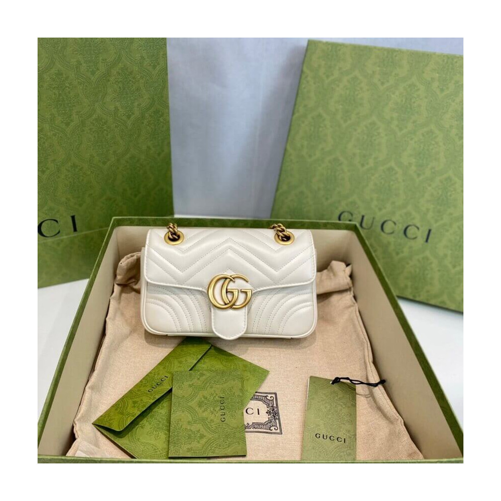 Gucci GG Marmont Matelasse Chevron Leather Mini Bag White