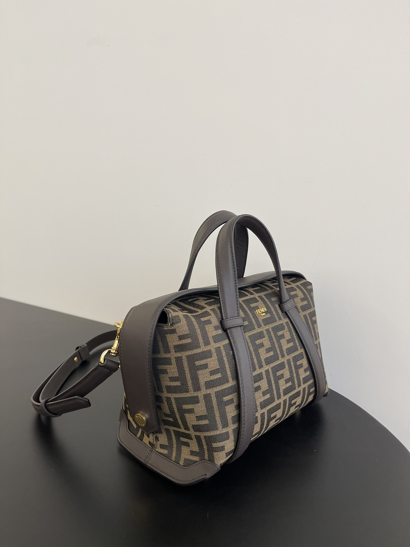 Fendi Boston 365 Brown Ff Jacquard Fabric Bag 27.5 Cm