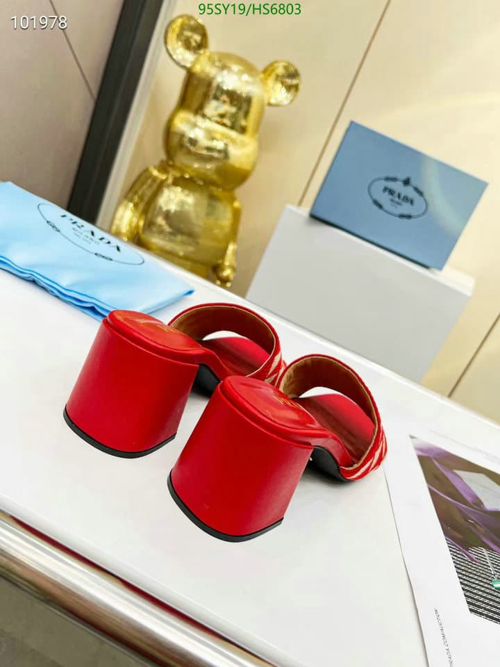 Prada Triangolo Jacquard Mules Red