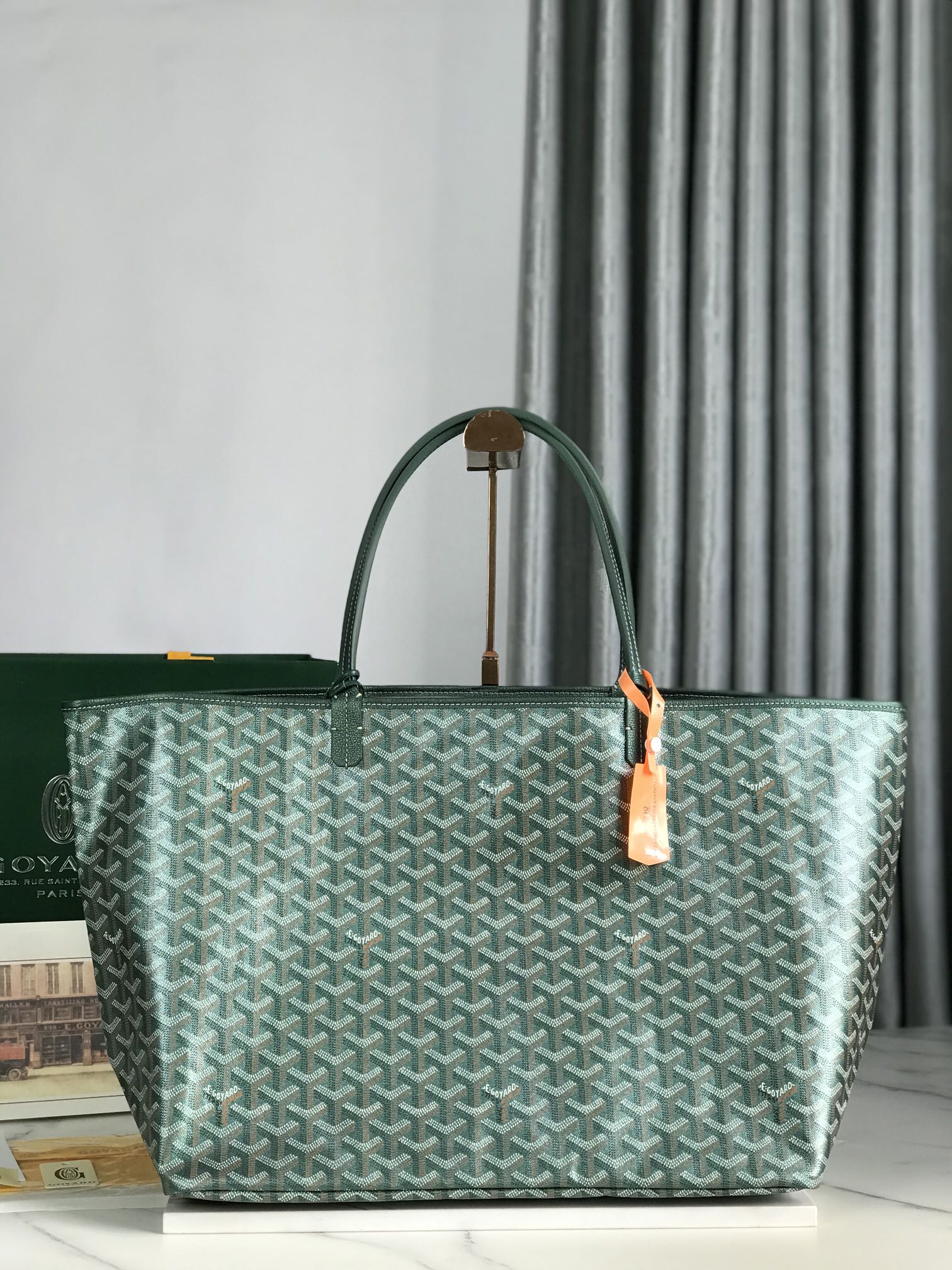 Goyard Saint Louis Gm Bag 40Cm Green Canvas Chevroches Calfskin
