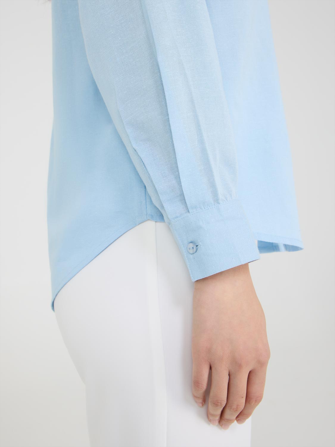Button-Front Linen Blend Blouse
