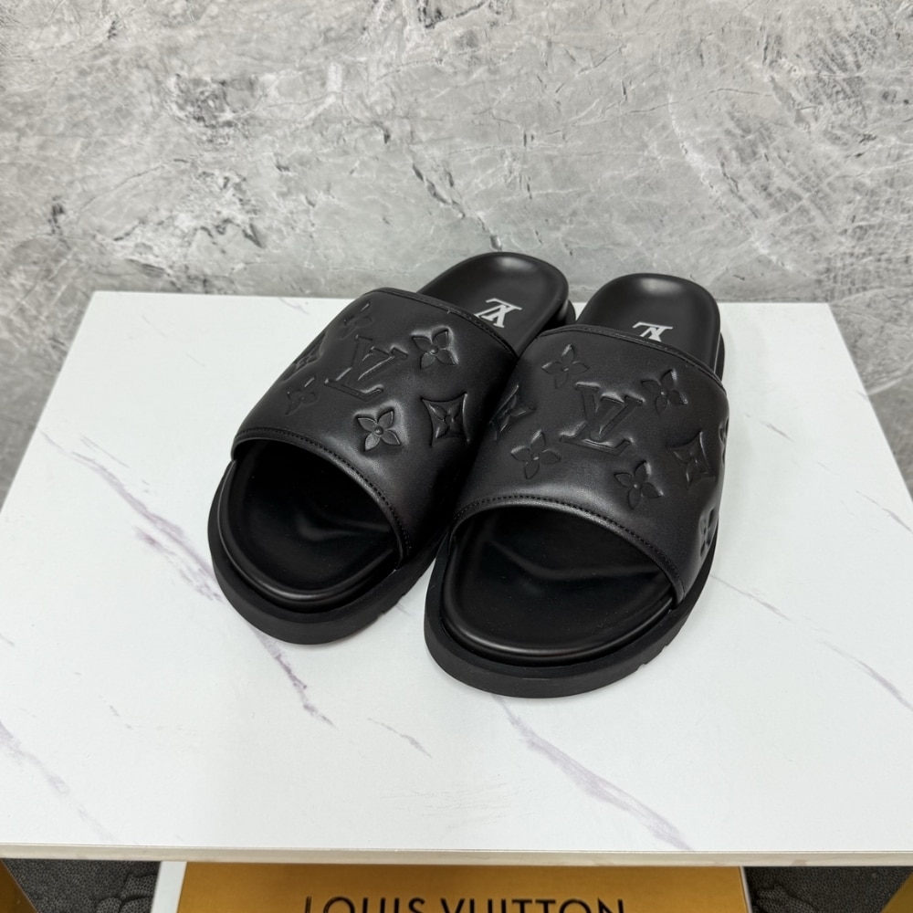 Louis Vuitton Miami Mule Monogram Embossed Synthetic Black 1Adgfe