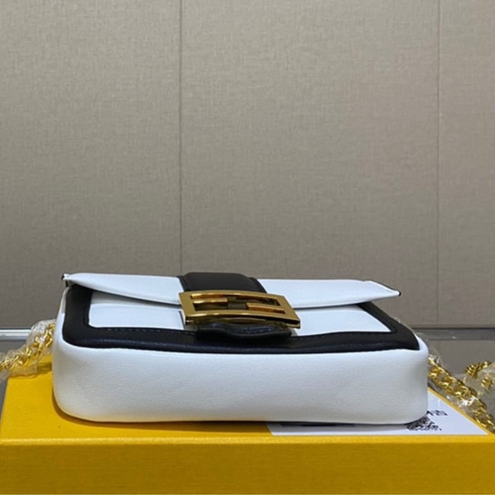 Fendi Women Mini Baguette Chain Shoulder Bag White 19Cm