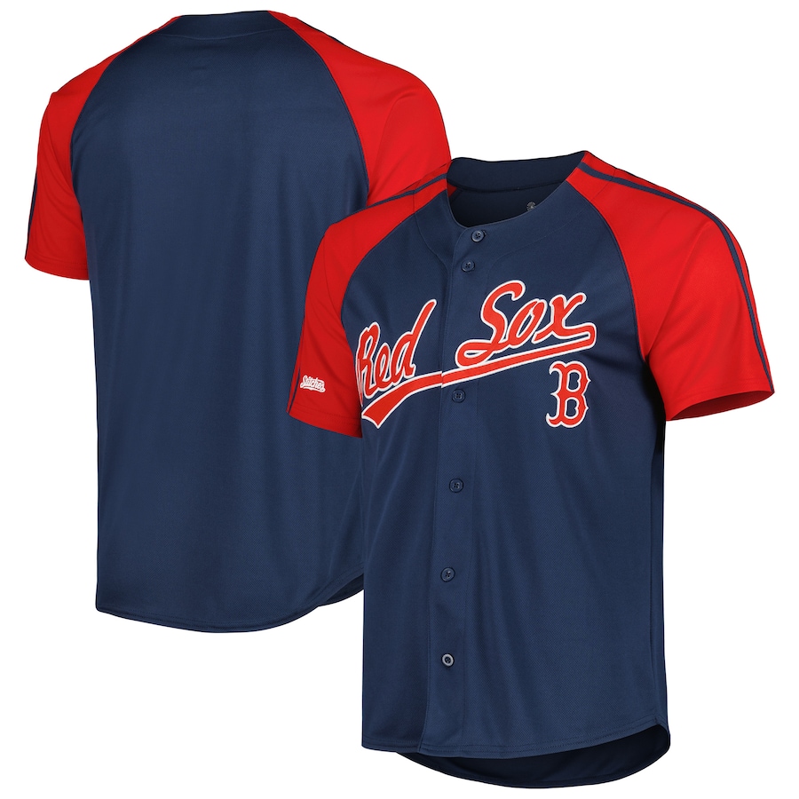 Boston Red Sox Stitches Button-Down Raglan Fashion Jersey Navy