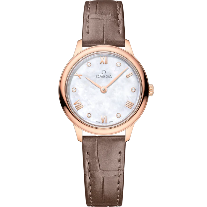 Omega De Ville Prestige 27.5 mm White Dial with Diamonds  Sedna 18k Rose Gold Strap 434.53.28.60.55.001