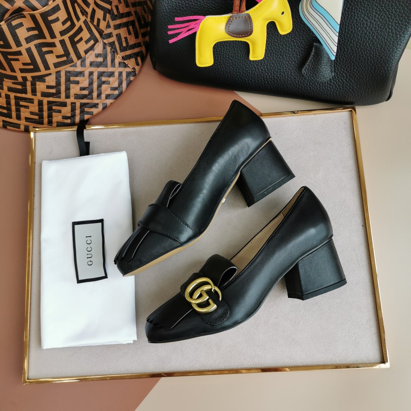 Gucci Mid Heel Pump Leather Black 408208 C9D00 1000