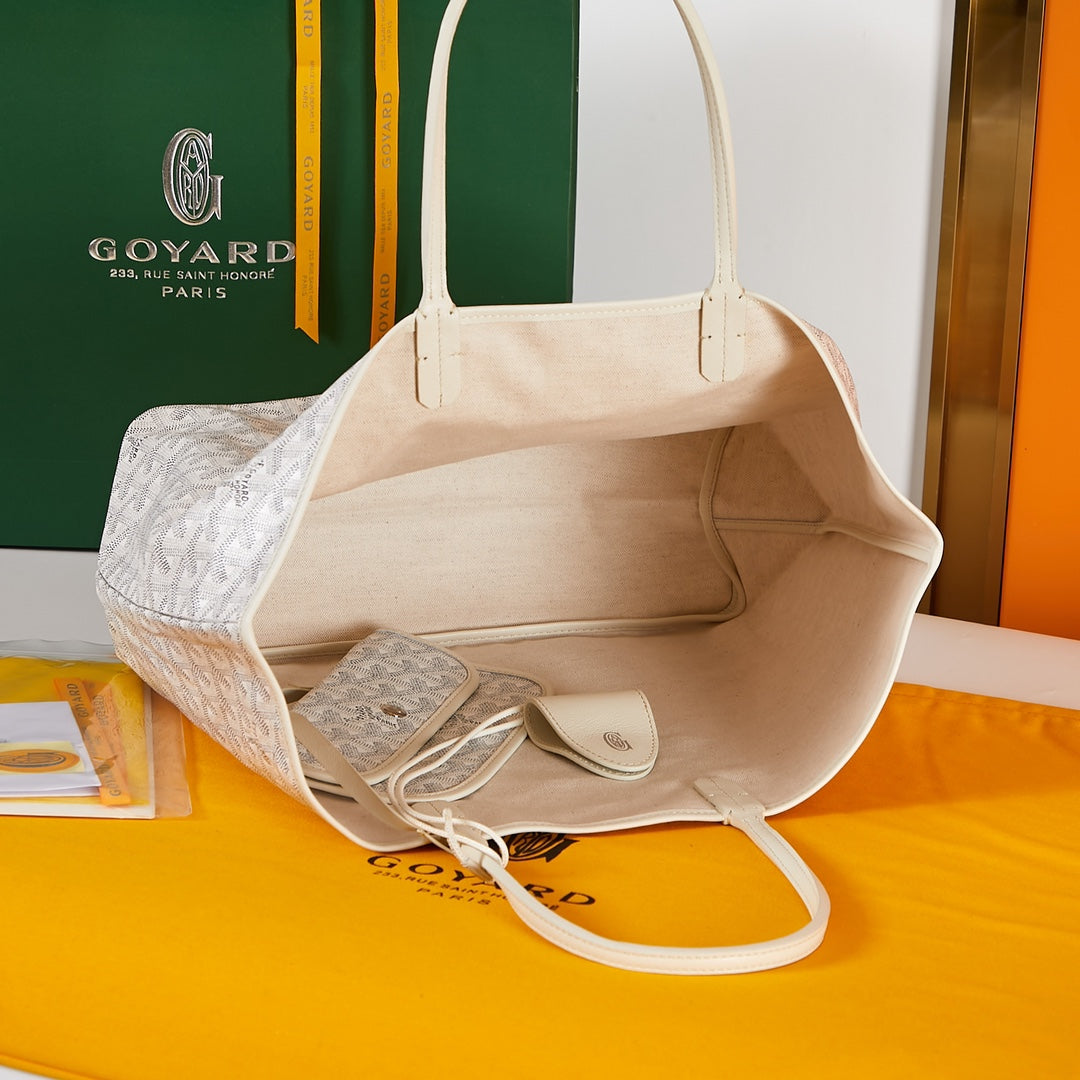 Goyard Saint Louis Pm 34Cm White Canvas Chevroches Calfskin