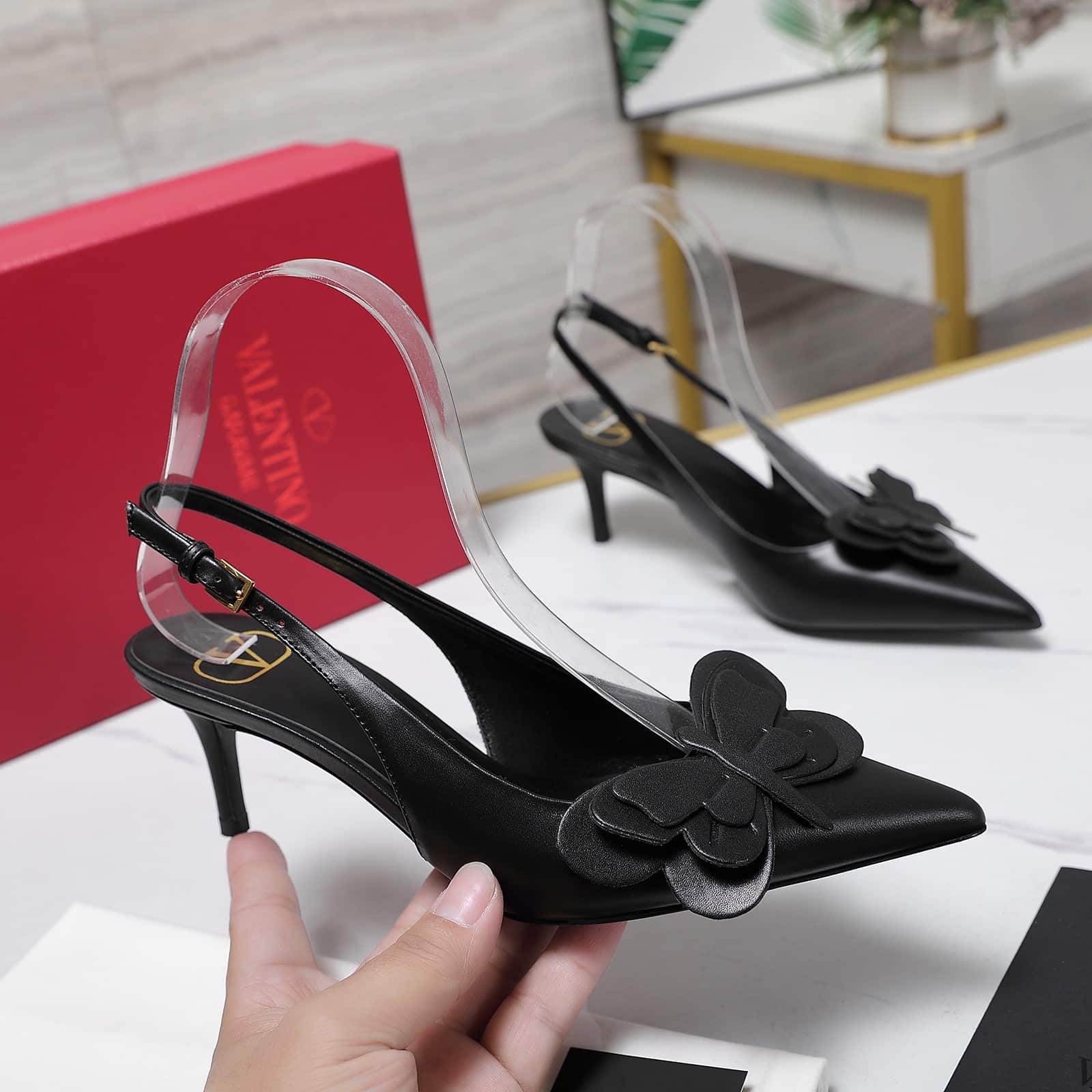 Valentino Garavani Papier Phalène Slingback Pumps Black