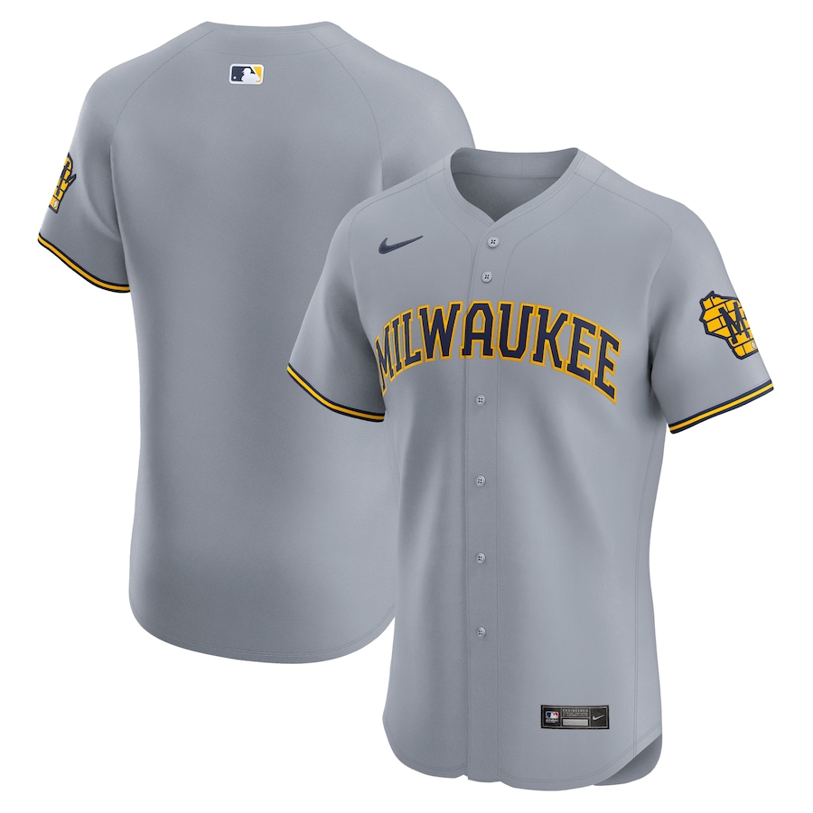 Milwaukee Brewers Road Vapor Premier Elite Patch Jersey Gray