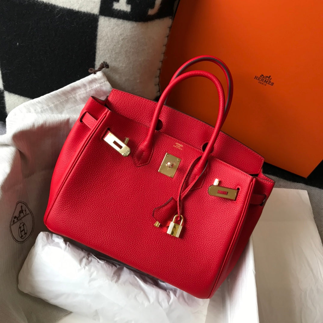 Hermes Birkin 35Cm Red Togo Leather Gold Hardware