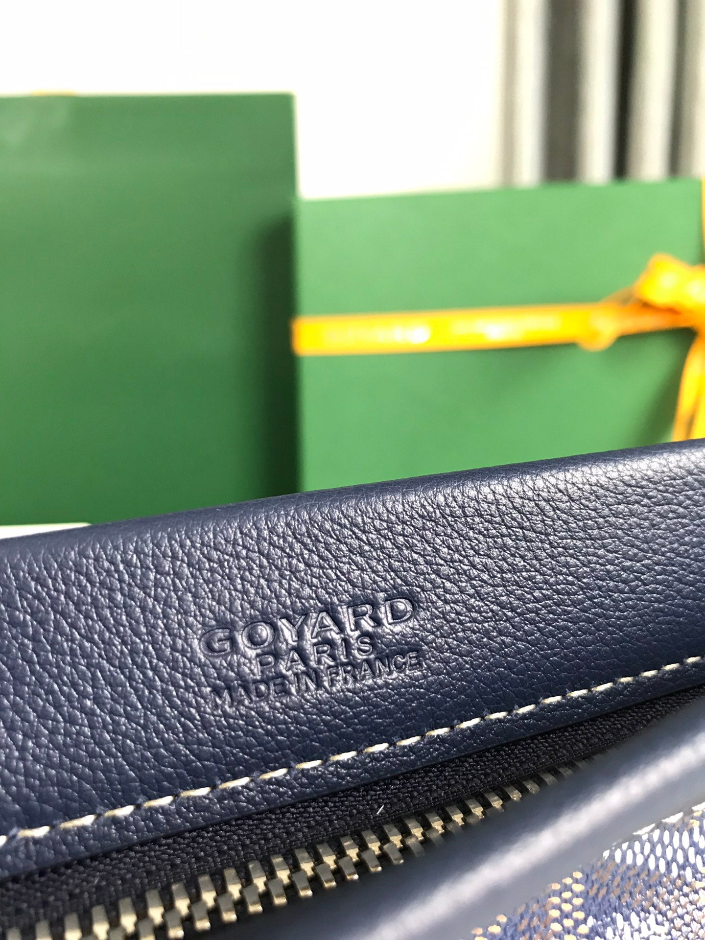Goyard Conti Pouch 24 Cm Navy Blue Lambskin And Goyardine Canvas