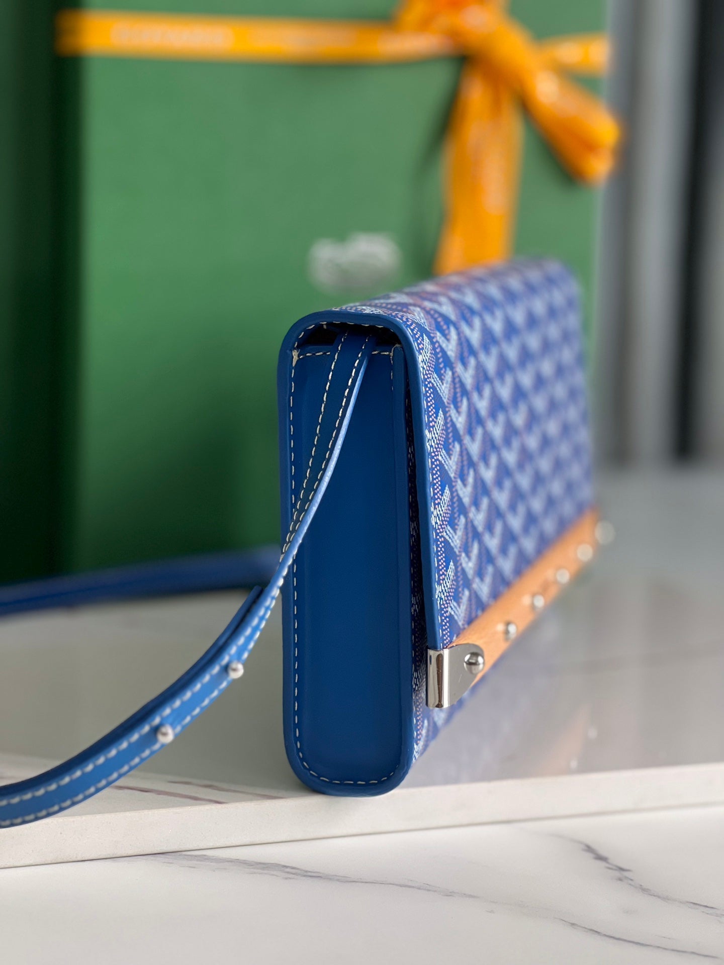 Goyard Monte-Carlo Pm Clutch 25 Cm Sapphire Blue Goyardine Canvas