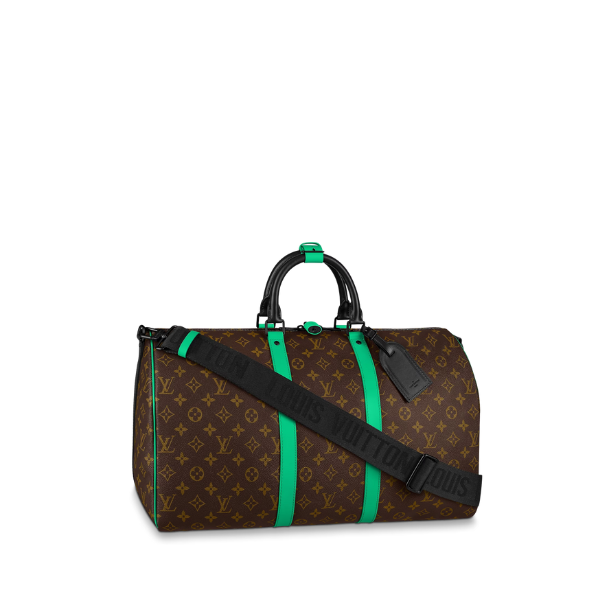 Louis Vuitton Keepall Bandoulire 50 Brown And Mint Line Macassar Canvas M46259
