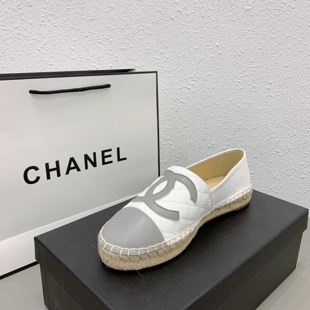 Chanel Cc Espadrilles White Gray