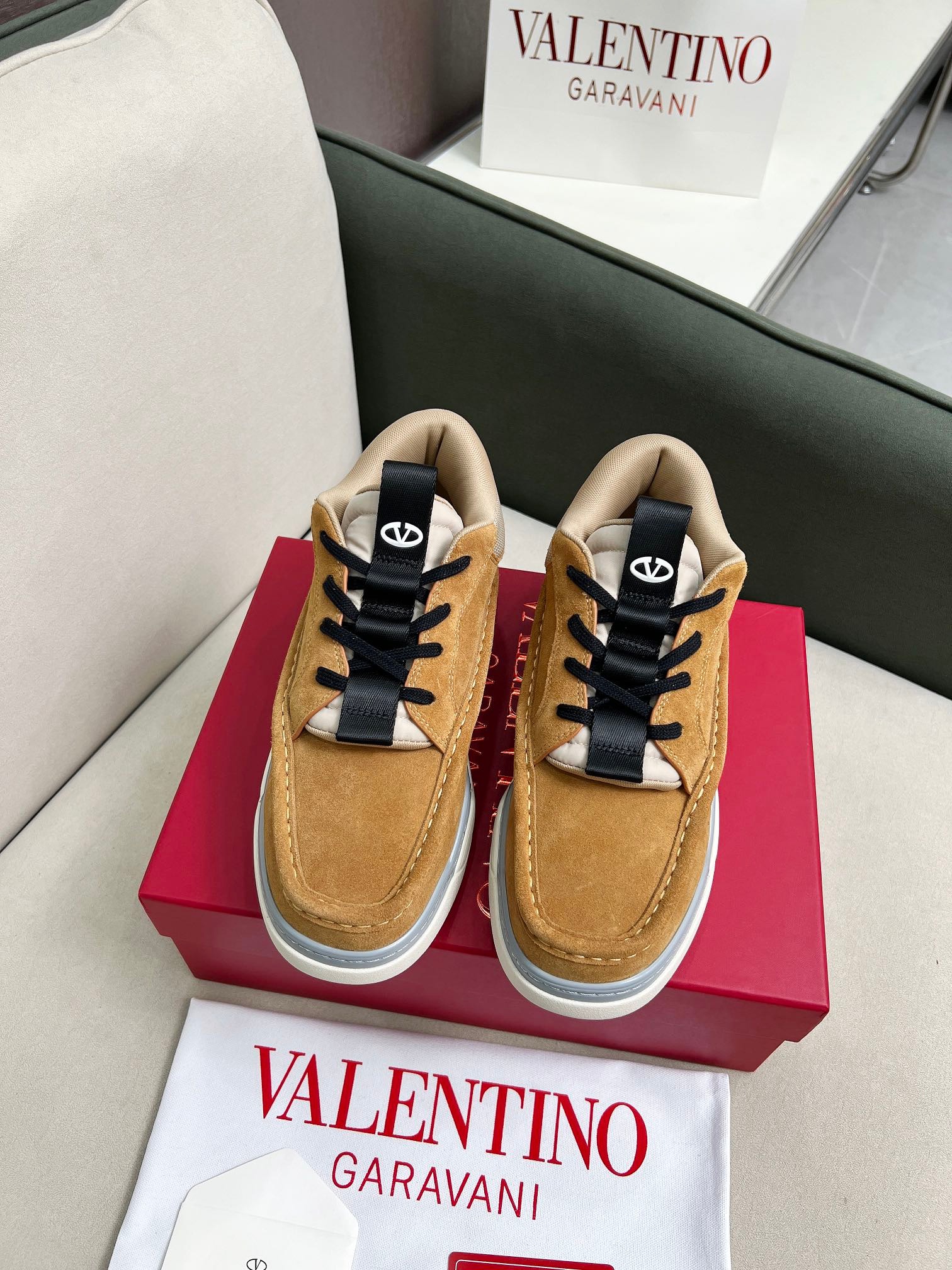 VALENTINO CALFSKIN LEATHER MID-TOP RUNBOOT SNEAKER