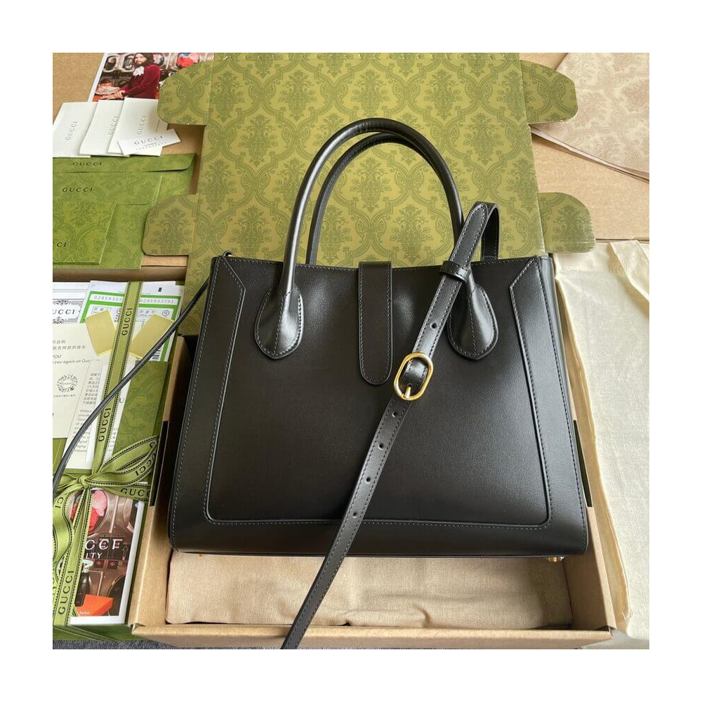 Gucci Jackie 1961 Medium Tote Bag in Black Leather 30cm