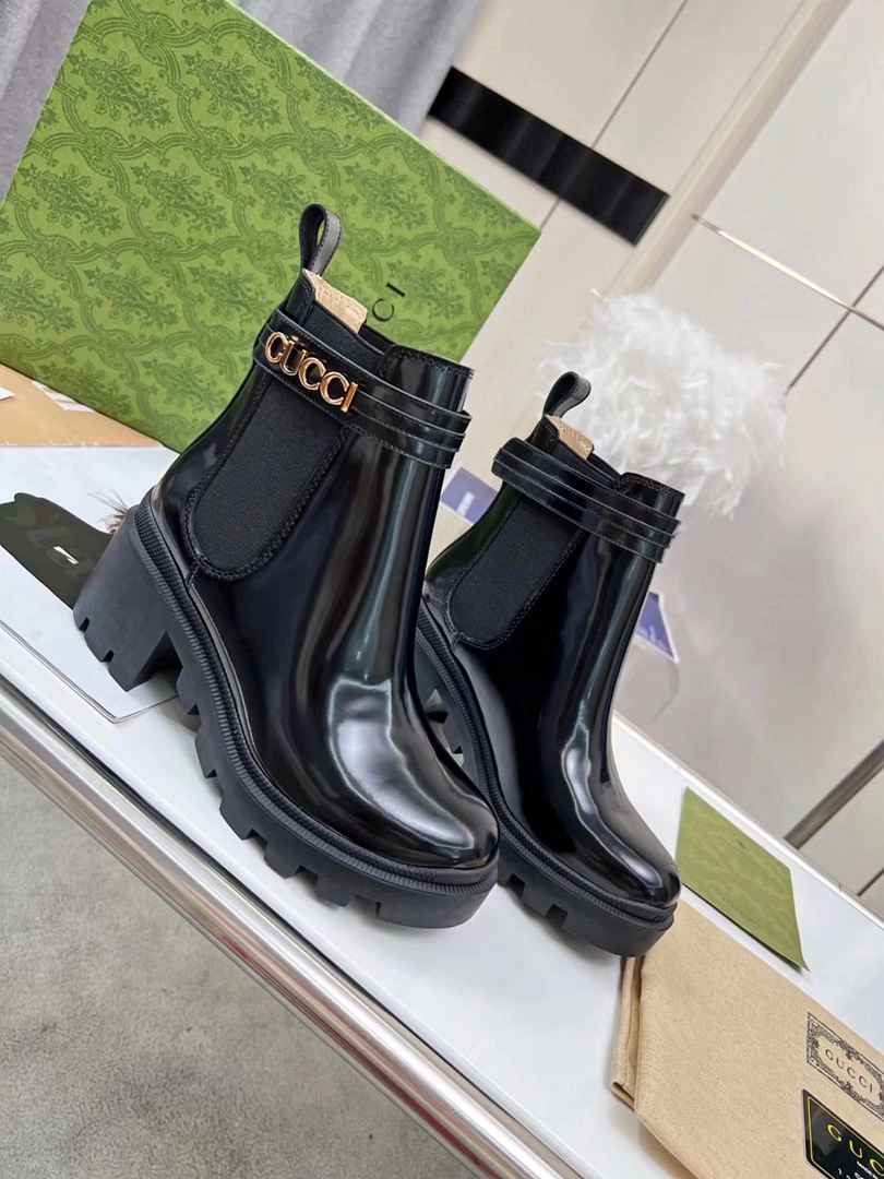 Gucci Mid Heel Boot With Logo Black? 734909 Aabk6 1000