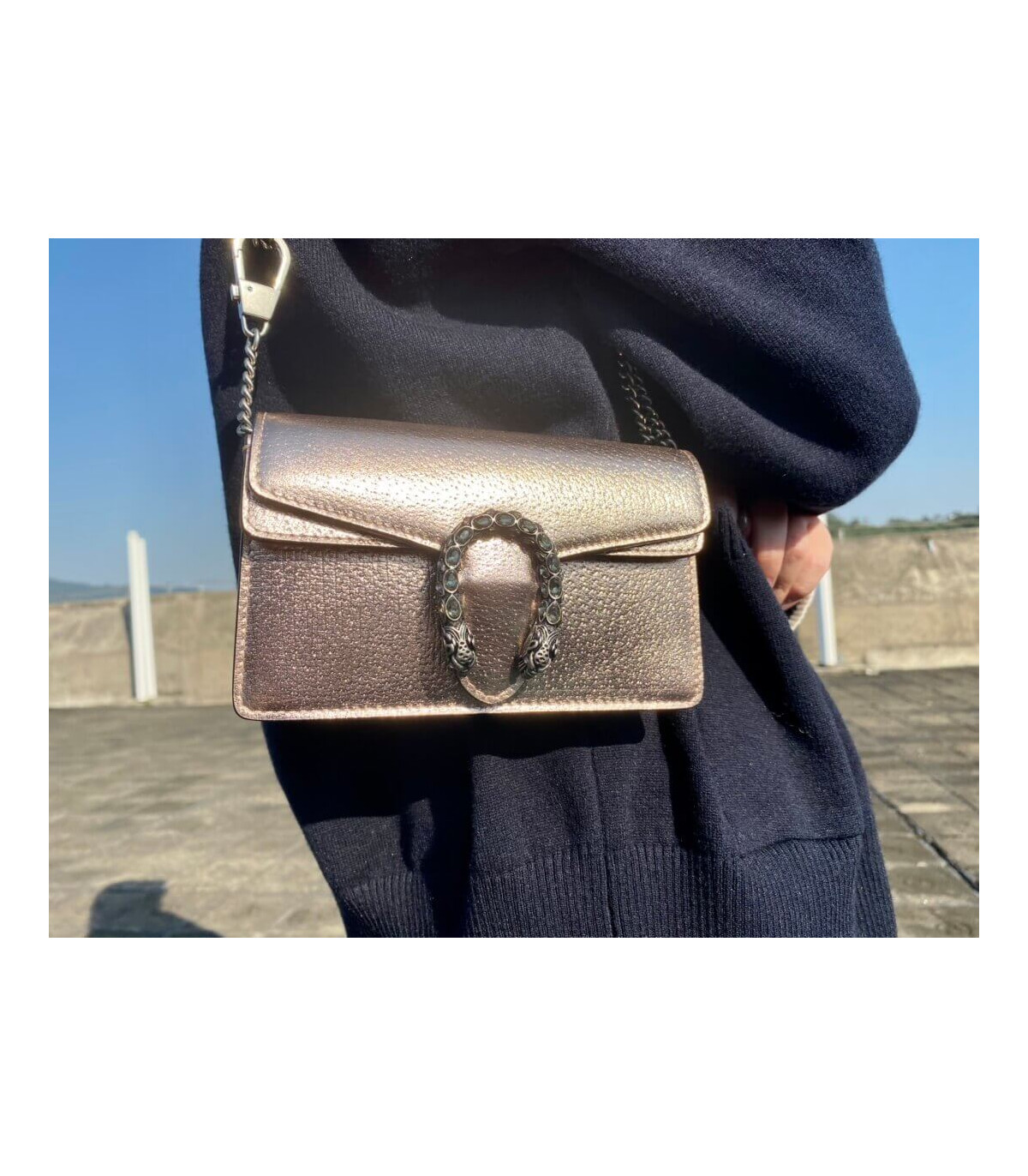 Gucci Dionysus Small Shoulder Bag in Rose Gold Lame Leather