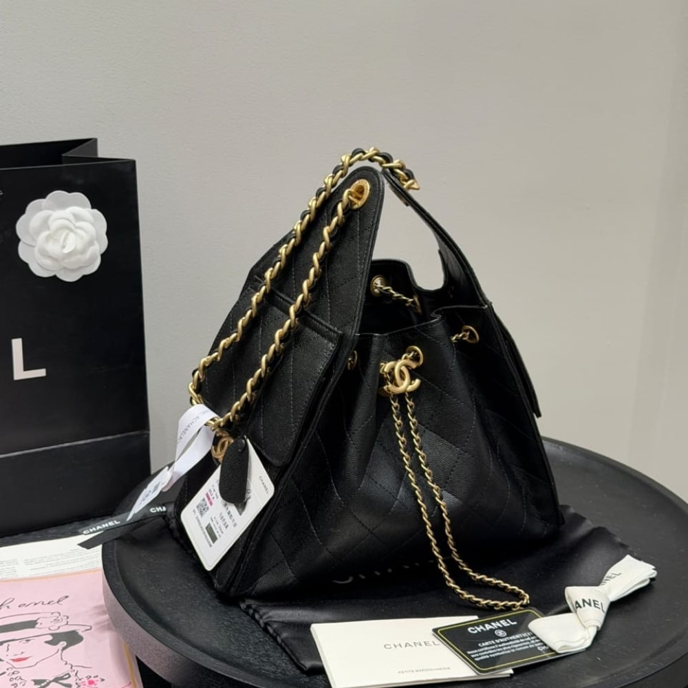 Chanel 25 Small Handbag Grained And Gold Tone Metal Black 26cm AS5293 B20304 94305