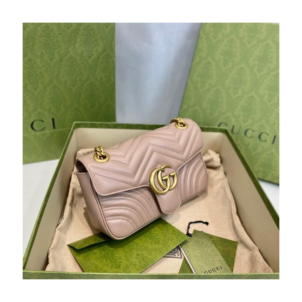 Gucci GG Marmont Matelasse Chevron Leather Small Shoulder Bag Nude Pink