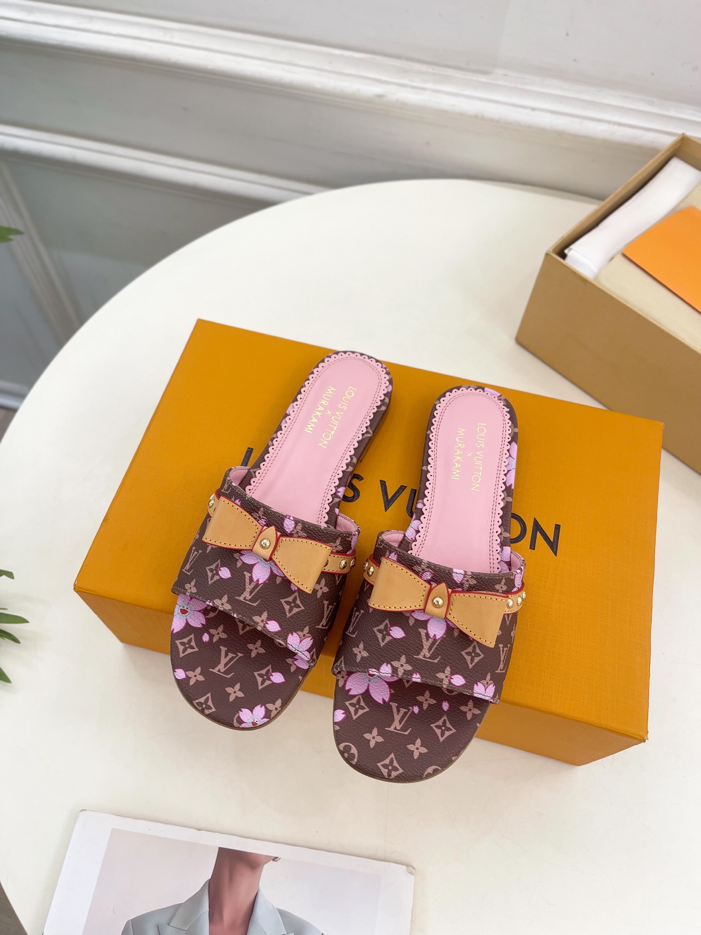 Louis Vuitton x Takashi Murakami Cherry Blossom Flat Slide Sandal Brown Monogram Canvas