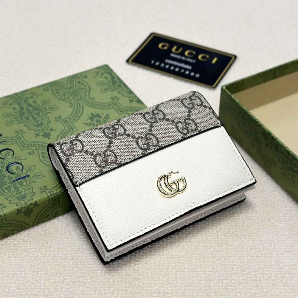 Gucci Bi Color Gg Marmont Small Wallet Beige And White 11cm 658610 17wag 9096