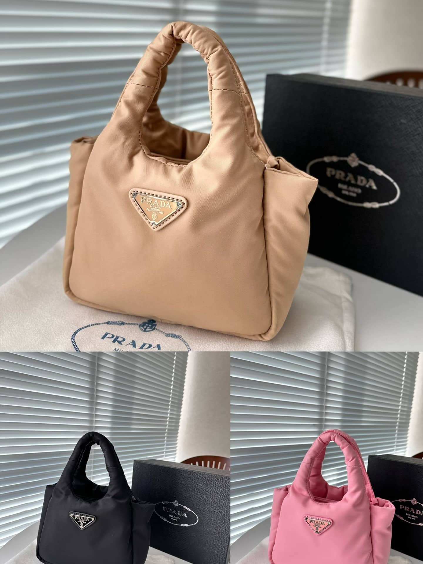 Prada Padded Soft Leather Bag Geranium Black 19Cm