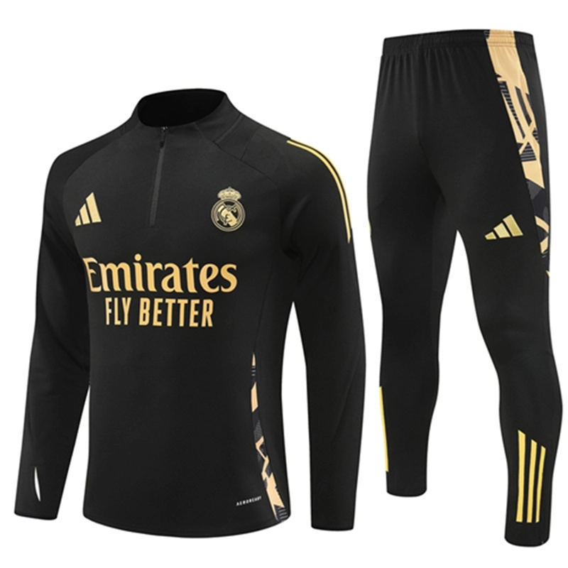 2024-25 Real Madrid Black and Gold Long Sleeve Training Suit