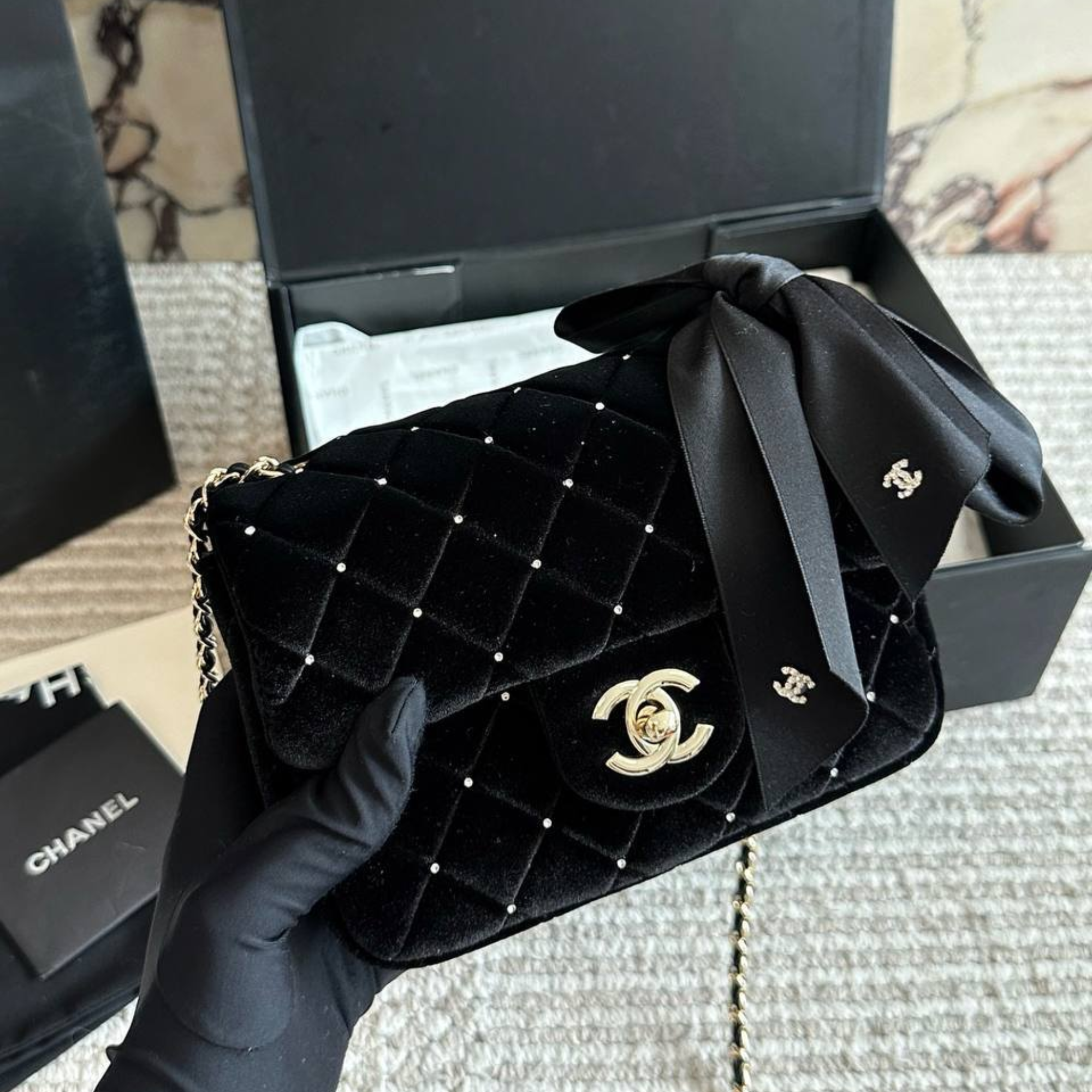 Chanel Mini Pearl Super Black Bag 17cm/6in