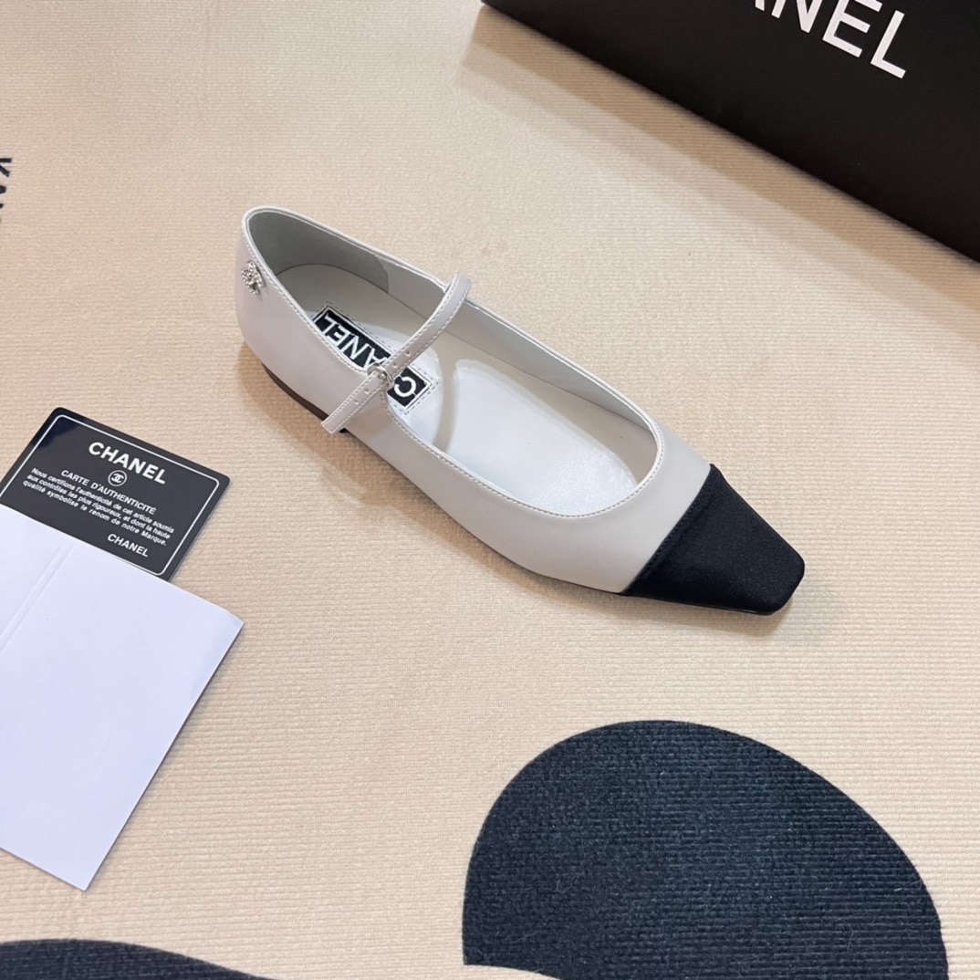 Chanel Square Toe Ballet Flats Black White