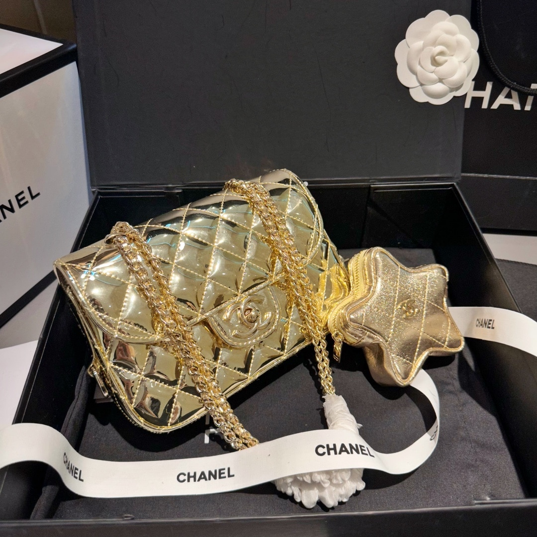 Chanel Mini Flap Bag Star Coin Purse Yellow Gold 20Cm As4646 B14873 Nt671