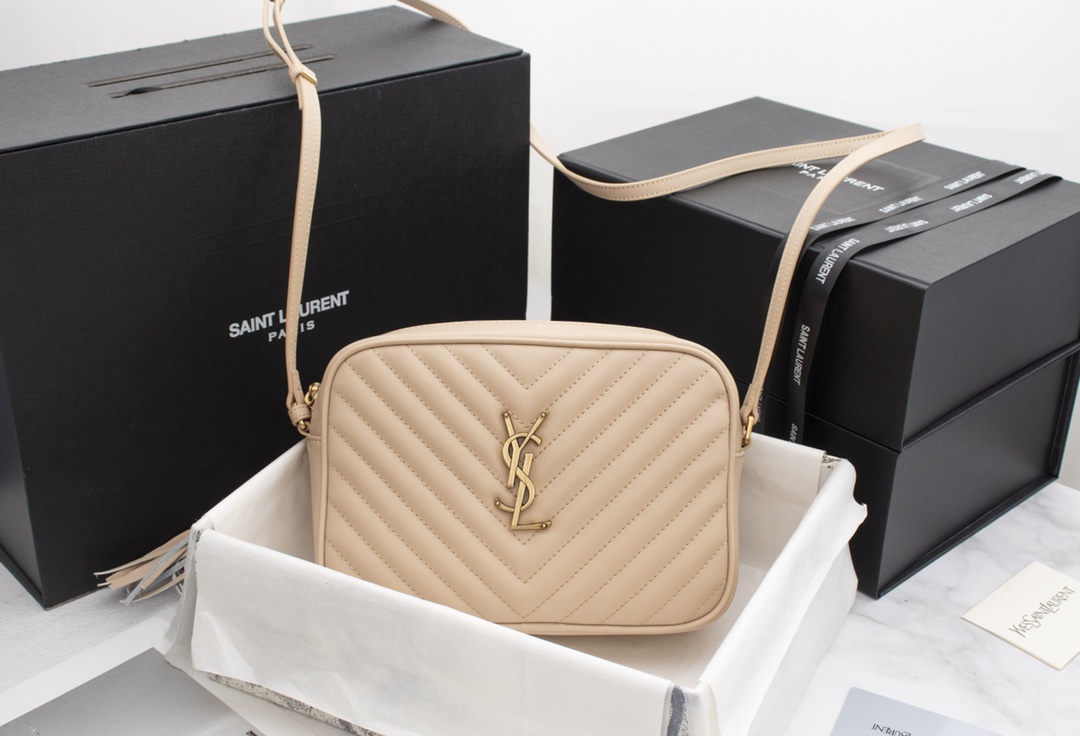 Saint Laurent Lou Camera Bag In Quilted Leather Beige Gold 23Cm