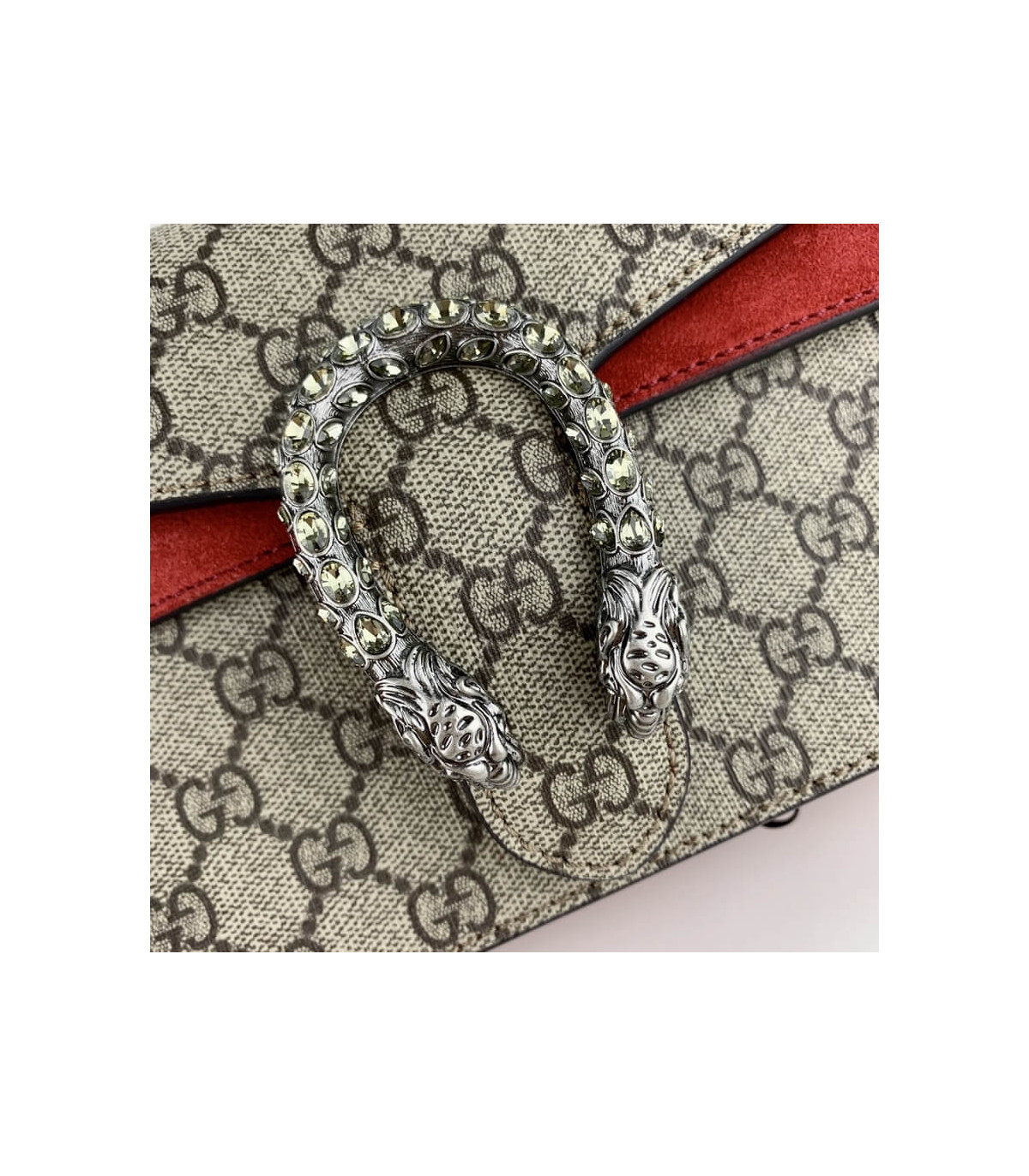 Gucci Dionysus Small Shoulder Bag in GG Supreme with Crystals Red 25cm