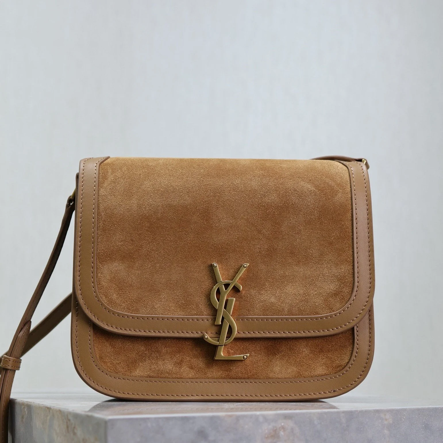 YSL Solferino Shoulder Bag Brown Suede