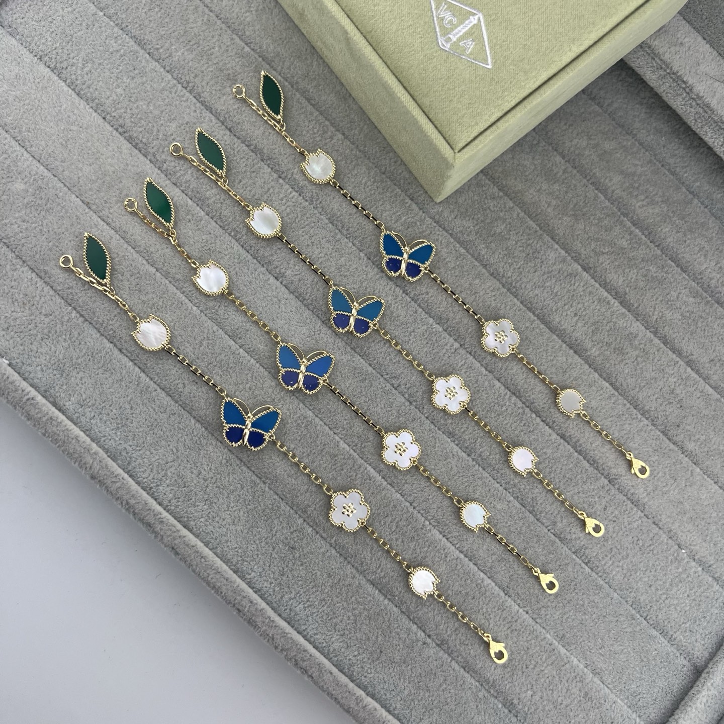 Custom-made natural stone butterfly, flower, and leaf combination bracelet