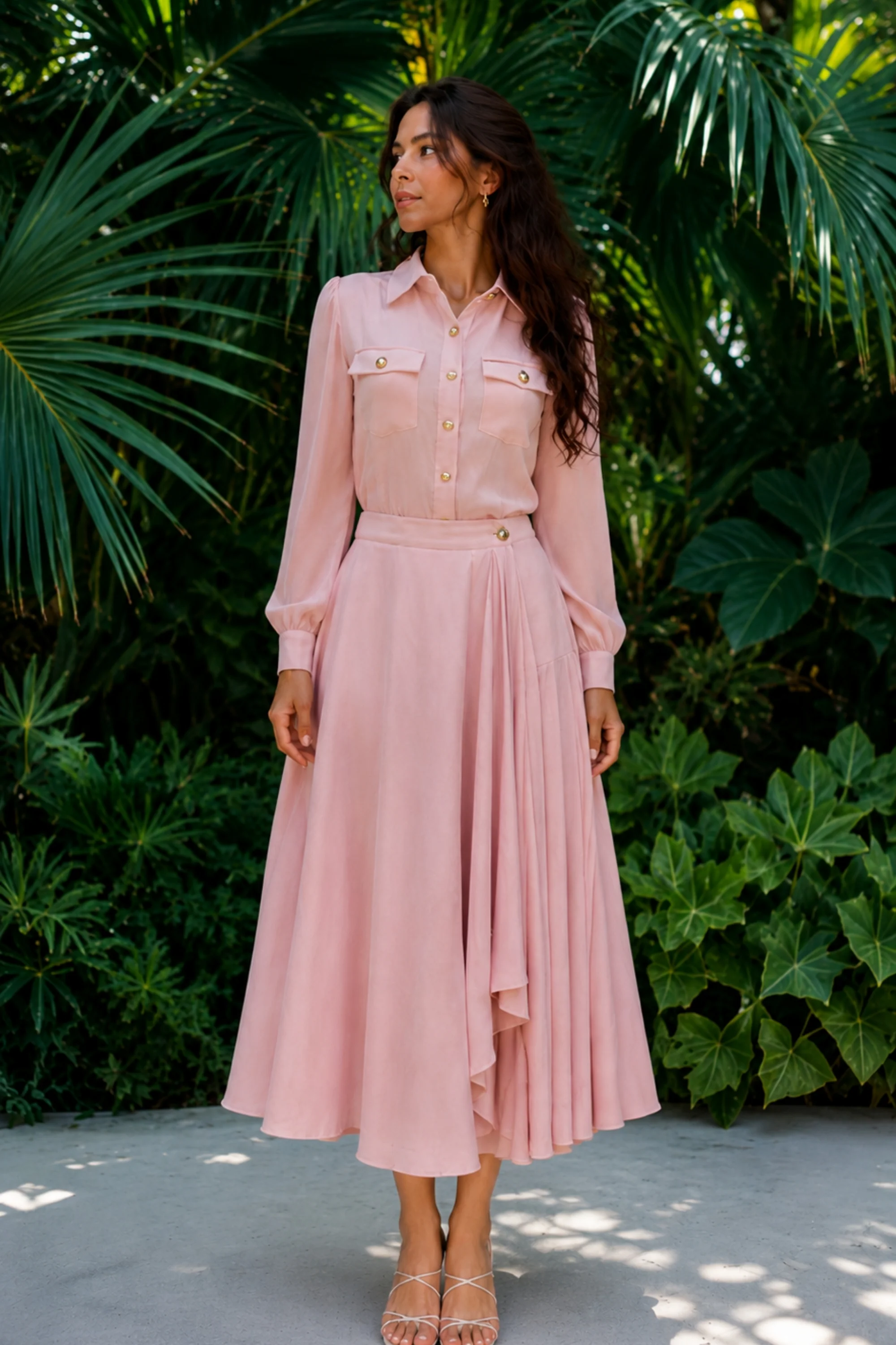 Rose Chiffon Pleated Skirt Co-ord