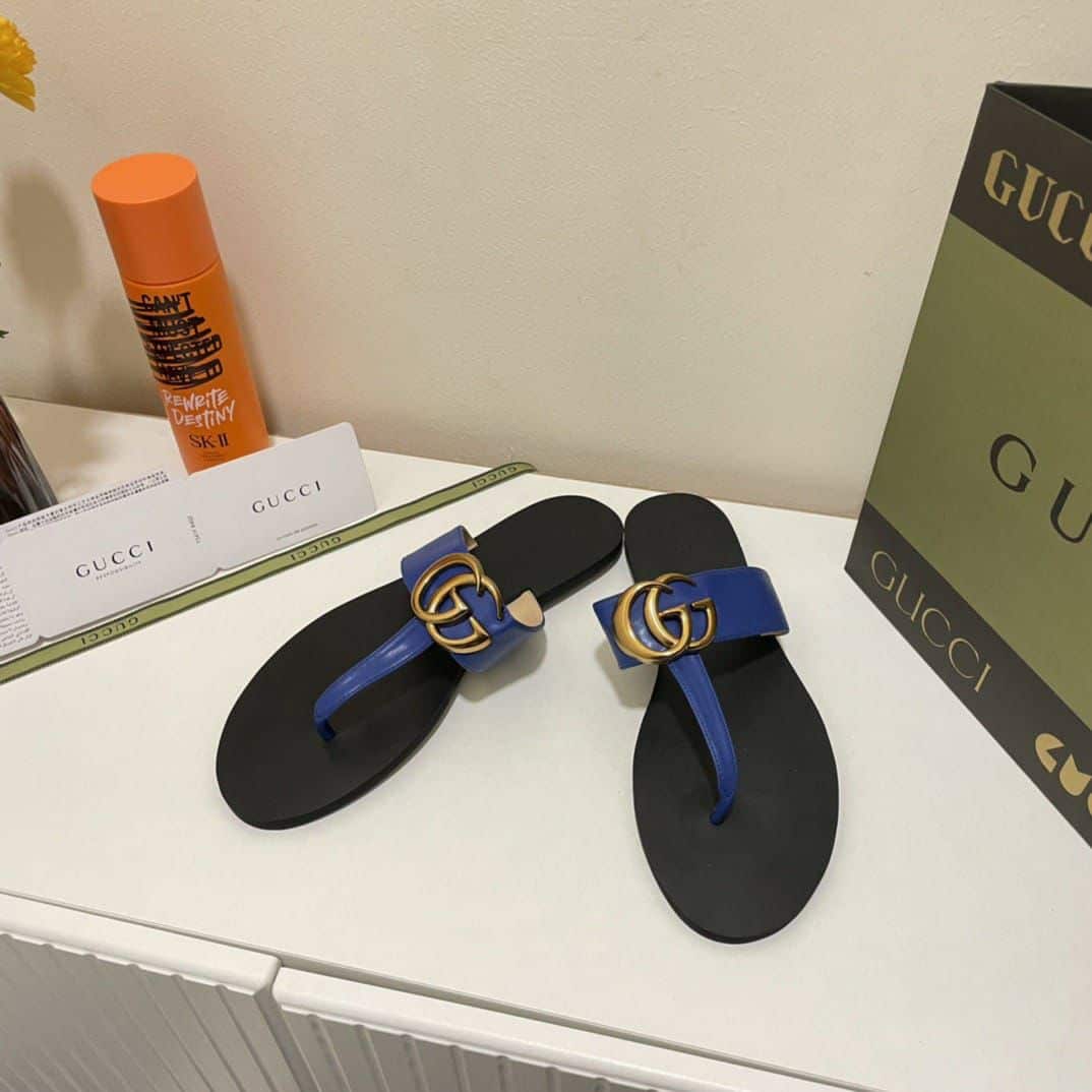 Gucci Double G Thong Leather Blue