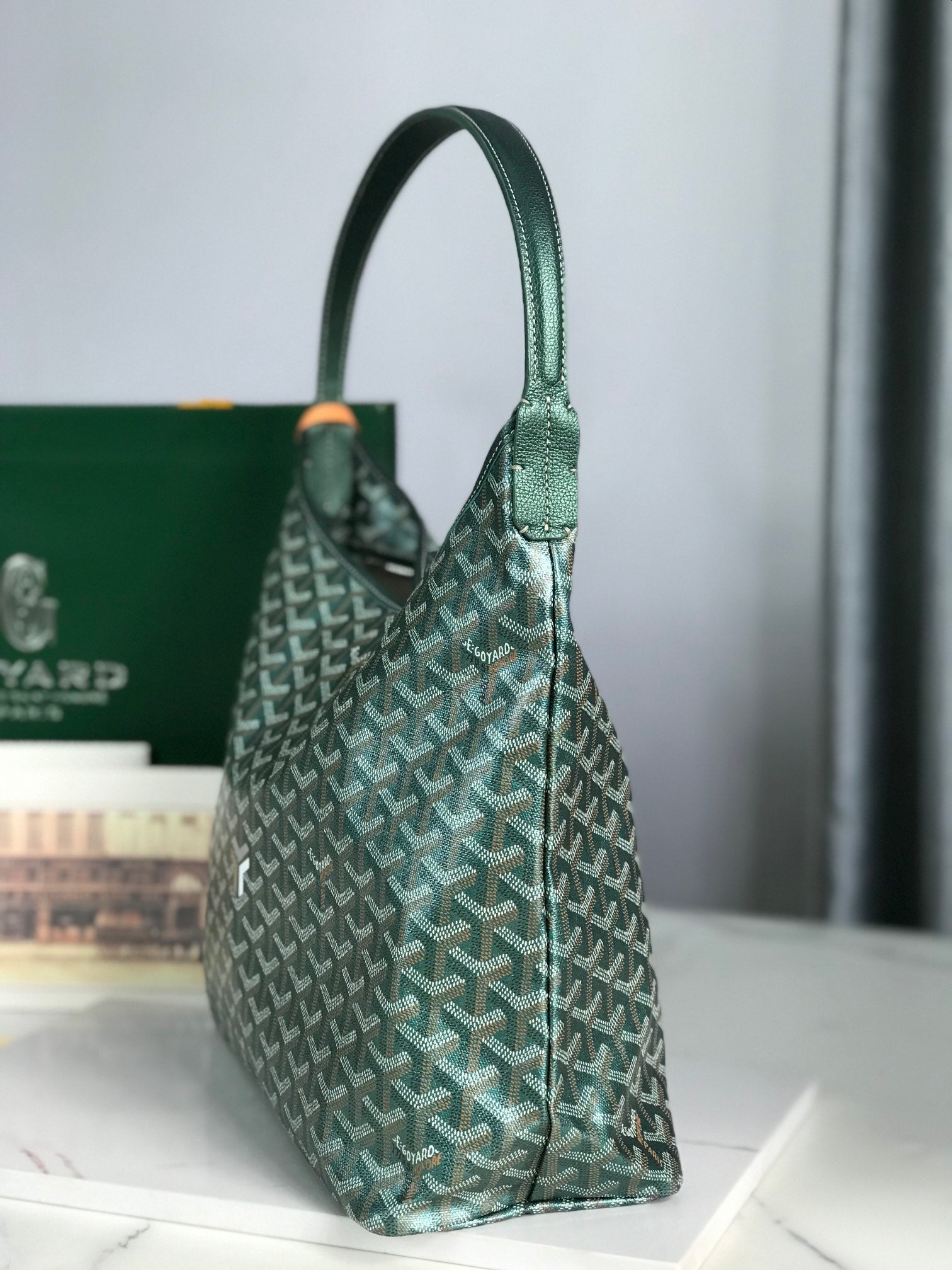 Goyard Bohème Hobo Bag 42Cm Green Canvas Chevroches Calfskin